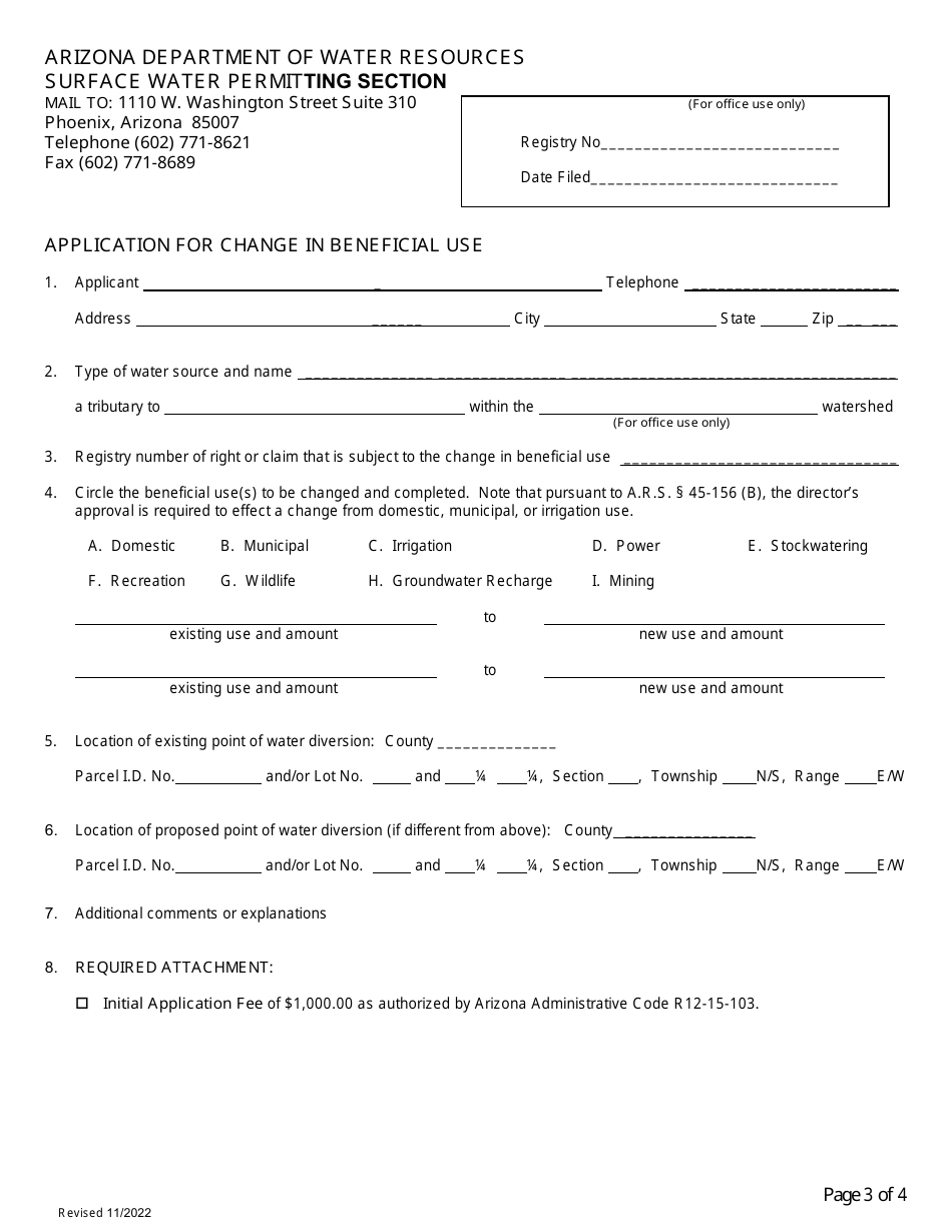 Application for Change in Beneficial Use - Arizona, Page 3