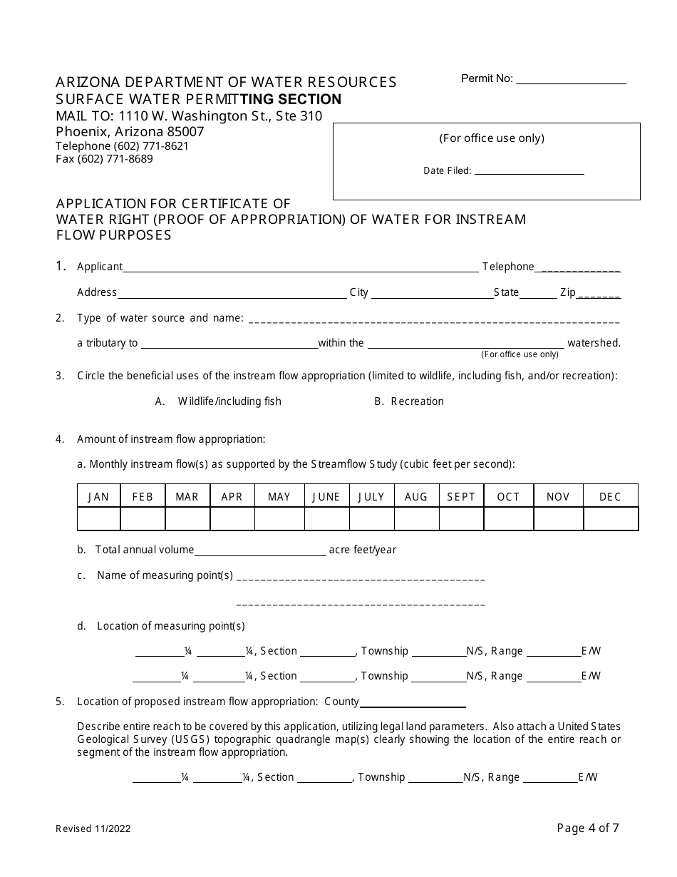 Application for Certificate of Water Right (Proof of Appropriation) of Water for Instream Flow Purposes - Arizona, Page 4