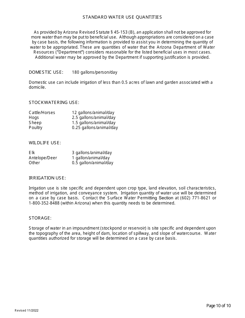 Application for Permit to Appropriate Public Water of the State of Arizona or to Construct a Reservoir - Arizona, Page 10