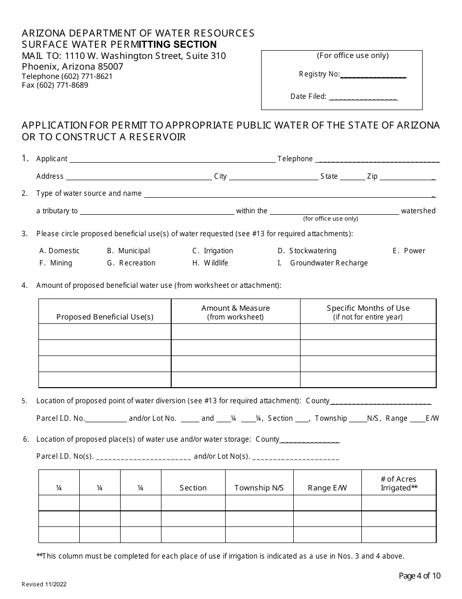Application for Permit to Appropriate Public Water of the State of Arizona or to Construct a Reservoir - Arizona, Page 4