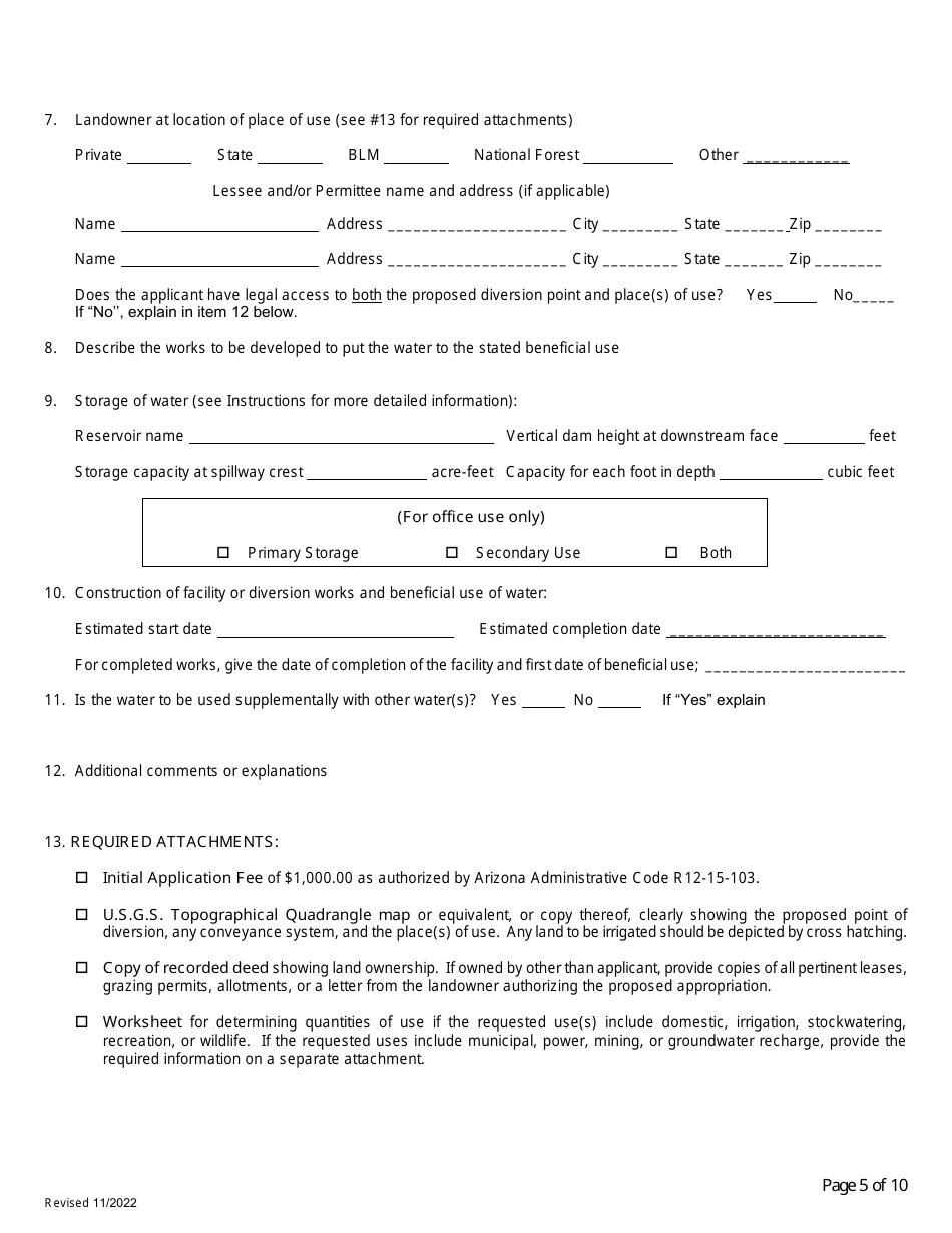 Application for Permit to Appropriate Public Water of the State of Arizona or to Construct a Reservoir - Arizona, Page 5