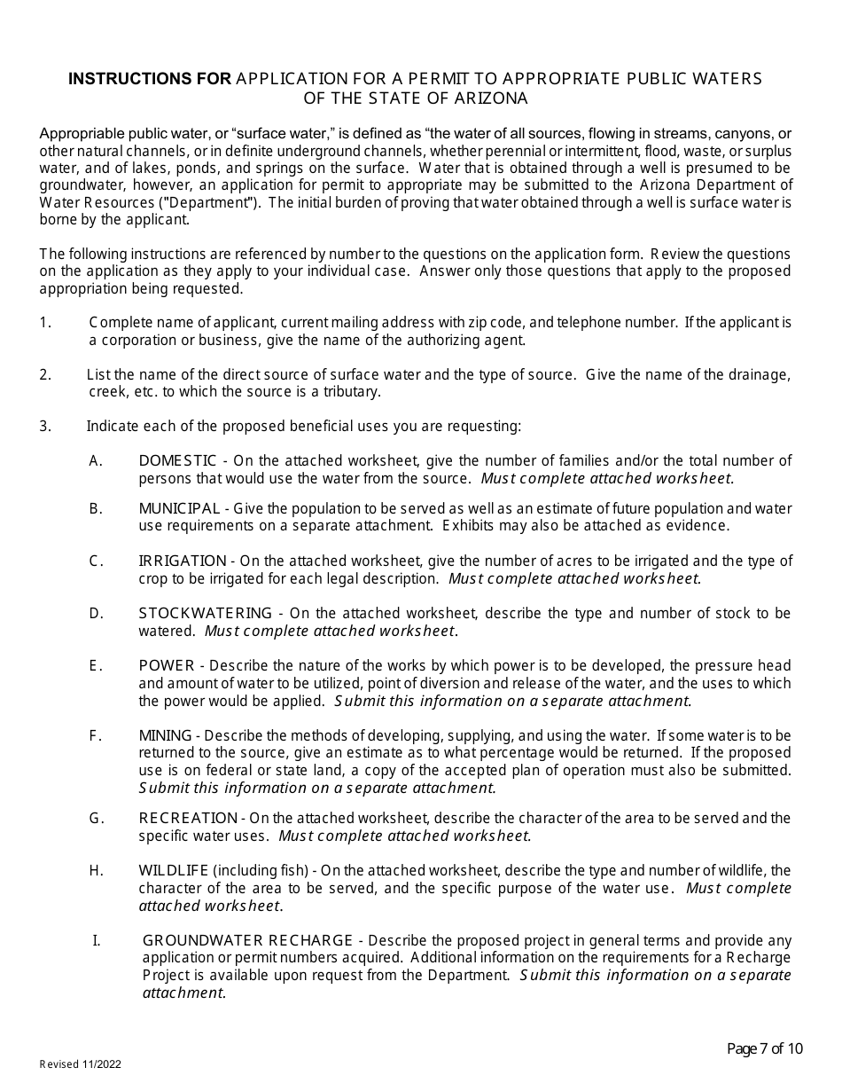 Application for Permit to Appropriate Public Water of the State of Arizona or to Construct a Reservoir - Arizona, Page 7