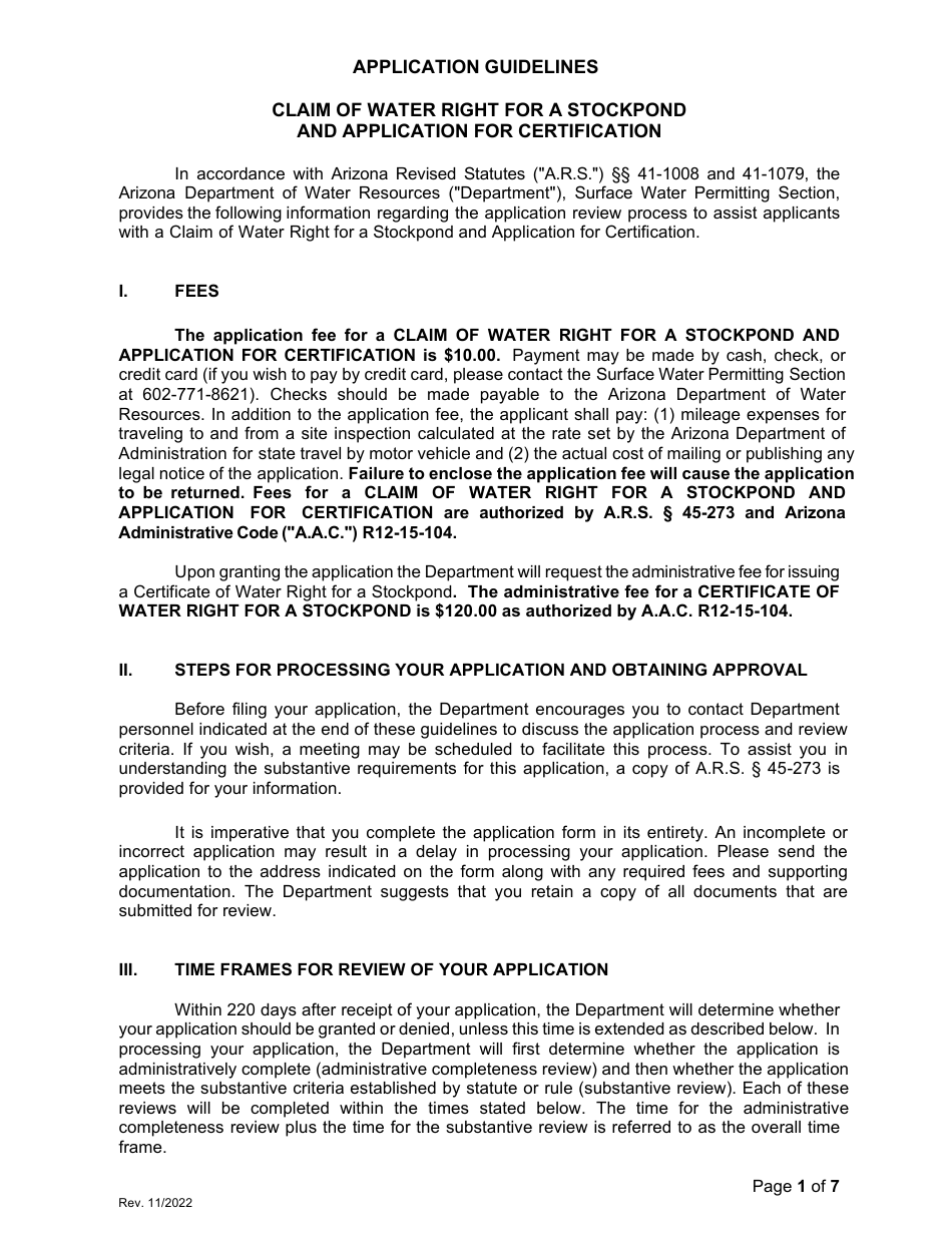 Claim of Water Right for a Stockpond and Application for Certification - Arizona, Page 1