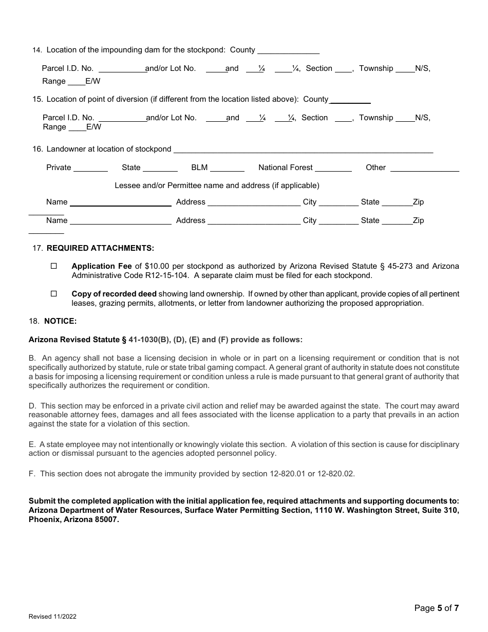 Claim of Water Right for a Stockpond and Application for Certification - Arizona, Page 5