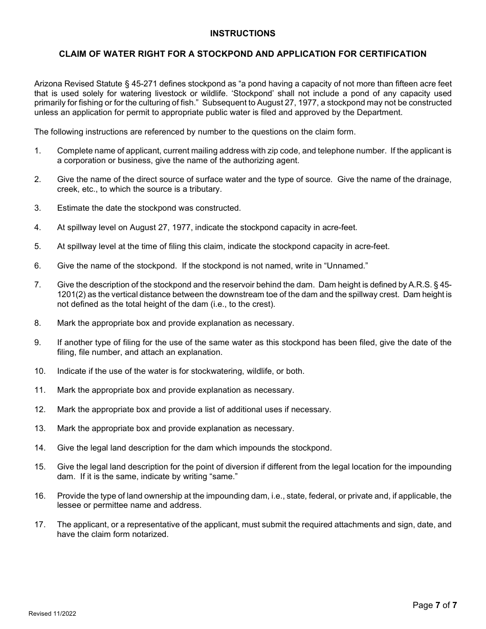 Claim of Water Right for a Stockpond and Application for Certification - Arizona, Page 7