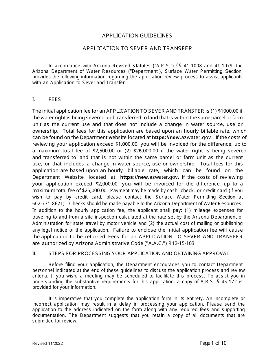 Application to Sever and Transfer - Arizona, Page 1