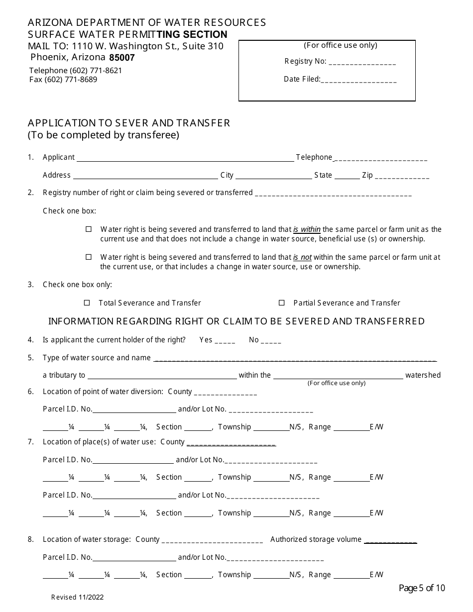 Application to Sever and Transfer - Arizona, Page 5
