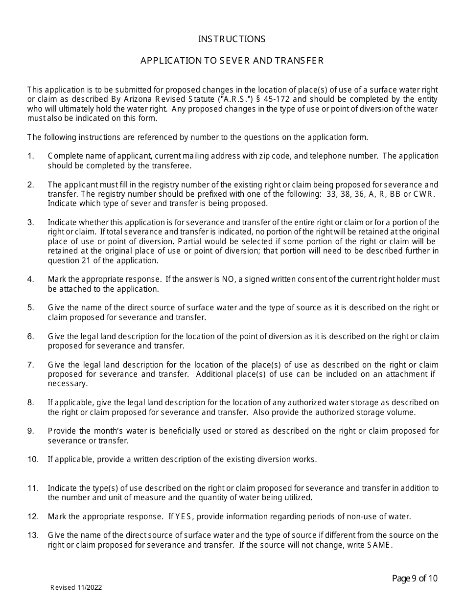 Application to Sever and Transfer - Arizona, Page 9