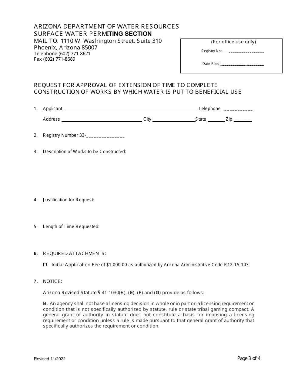 Request for Approval of Extension of Time to Complete Construction of Works by Which Water Is Put to Beneficial Use - Arizona, Page 3