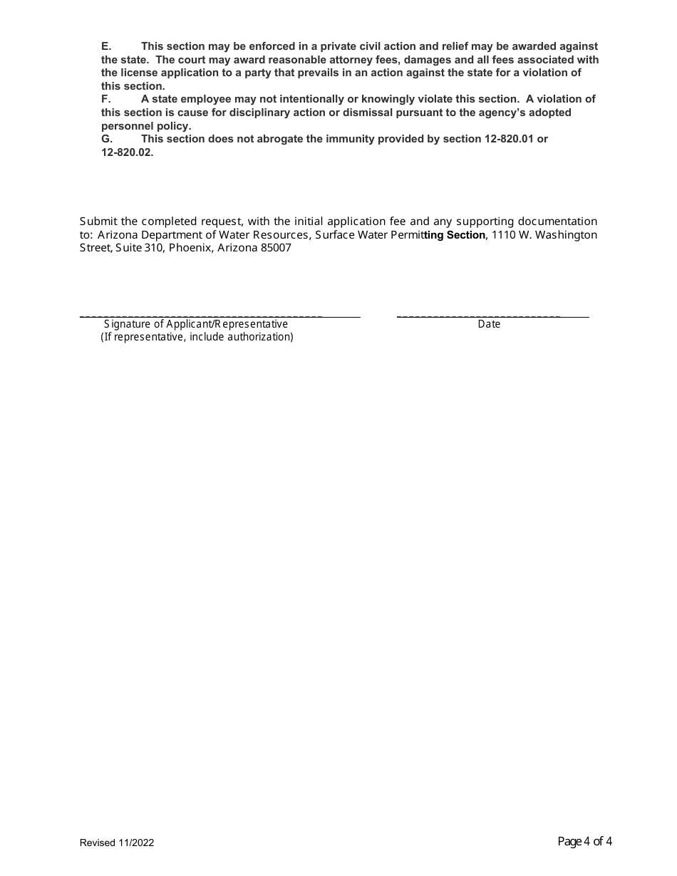 Request for Approval of Extension of Time to Complete Construction of Works by Which Water Is Put to Beneficial Use - Arizona, Page 4