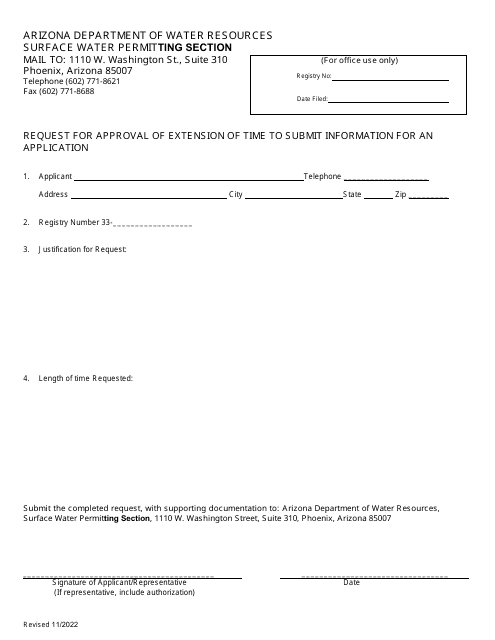 Request for Approval of Extension of Time to Submit Information for an Application - Arizona Download Pdf