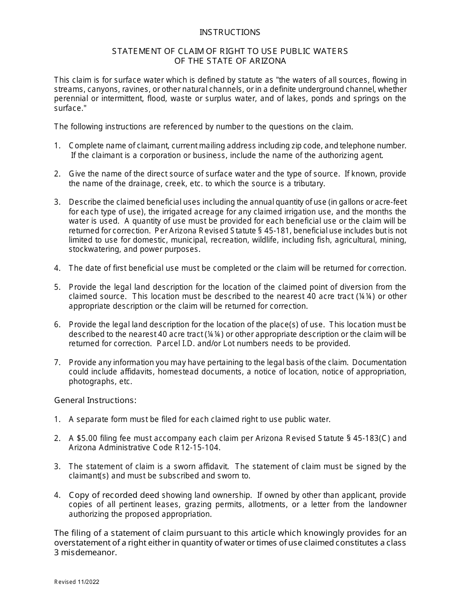 Statement of Claim of Right to Use Public Waters of the State of Arizona - Arizona, Page 2