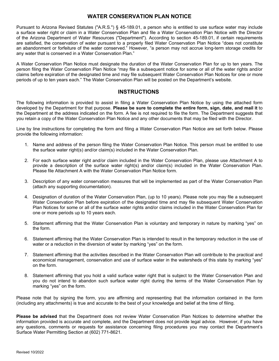 Water Conservation Plan Notice - Arizona, Page 1