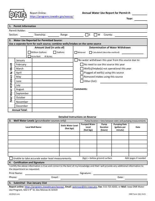 DNR Form 542-3115  Printable Pdf