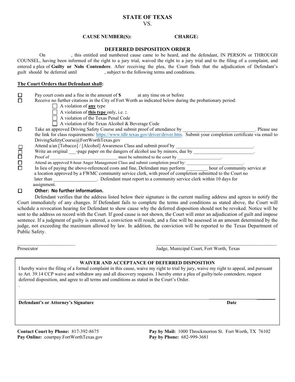 City Of Fort Worth Texas Deferred Disposition Order Fill Out Sign city-of-fort-worth-texas-deferred-disposition-order-fill-out-sign