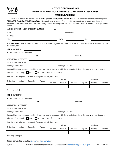 DNR Form 542-1544  Printable Pdf