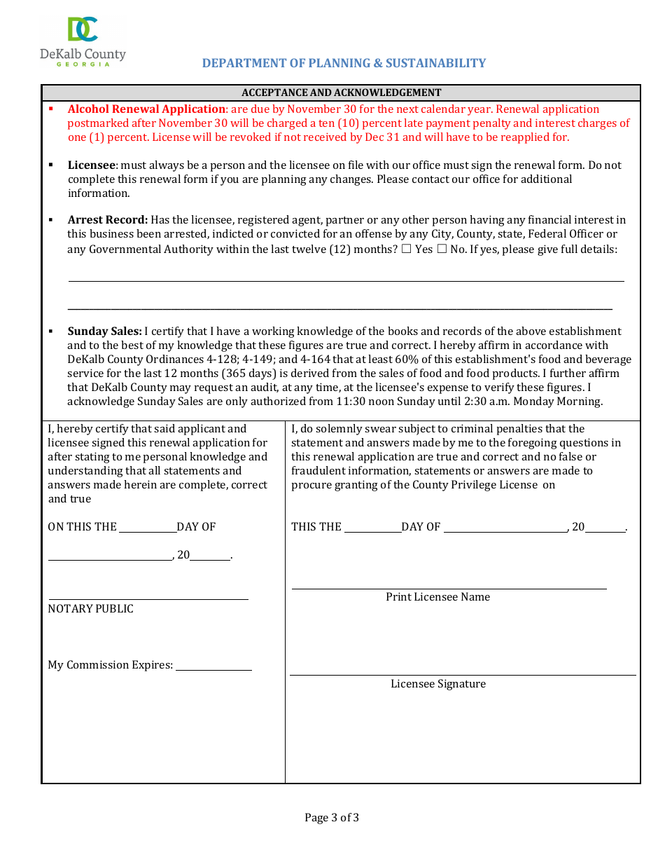 2023 DeKalb County, (United States) Alcohol License and