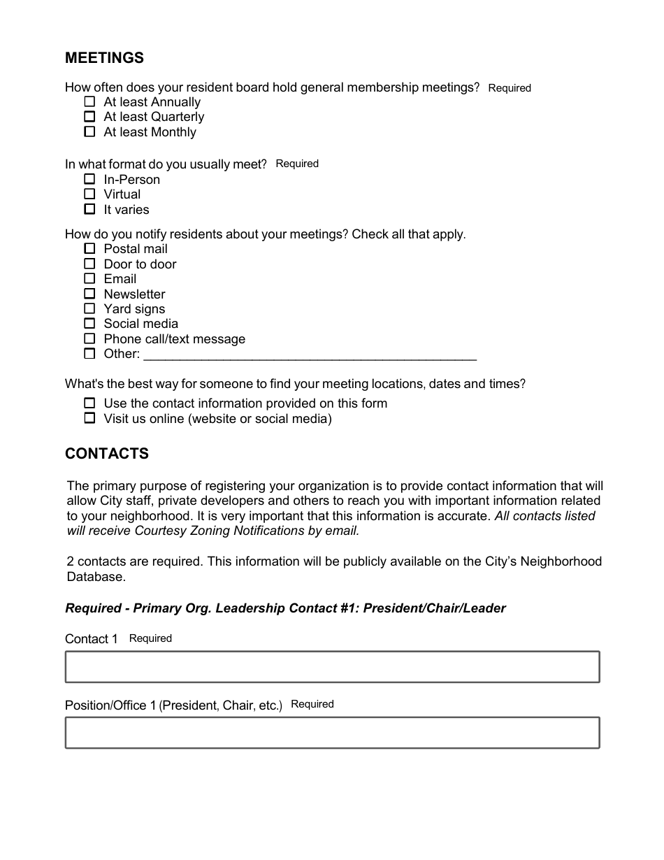 Update Form - Voluntary Neighborhood Organization - City of Fort Worth, Texas, Page 3