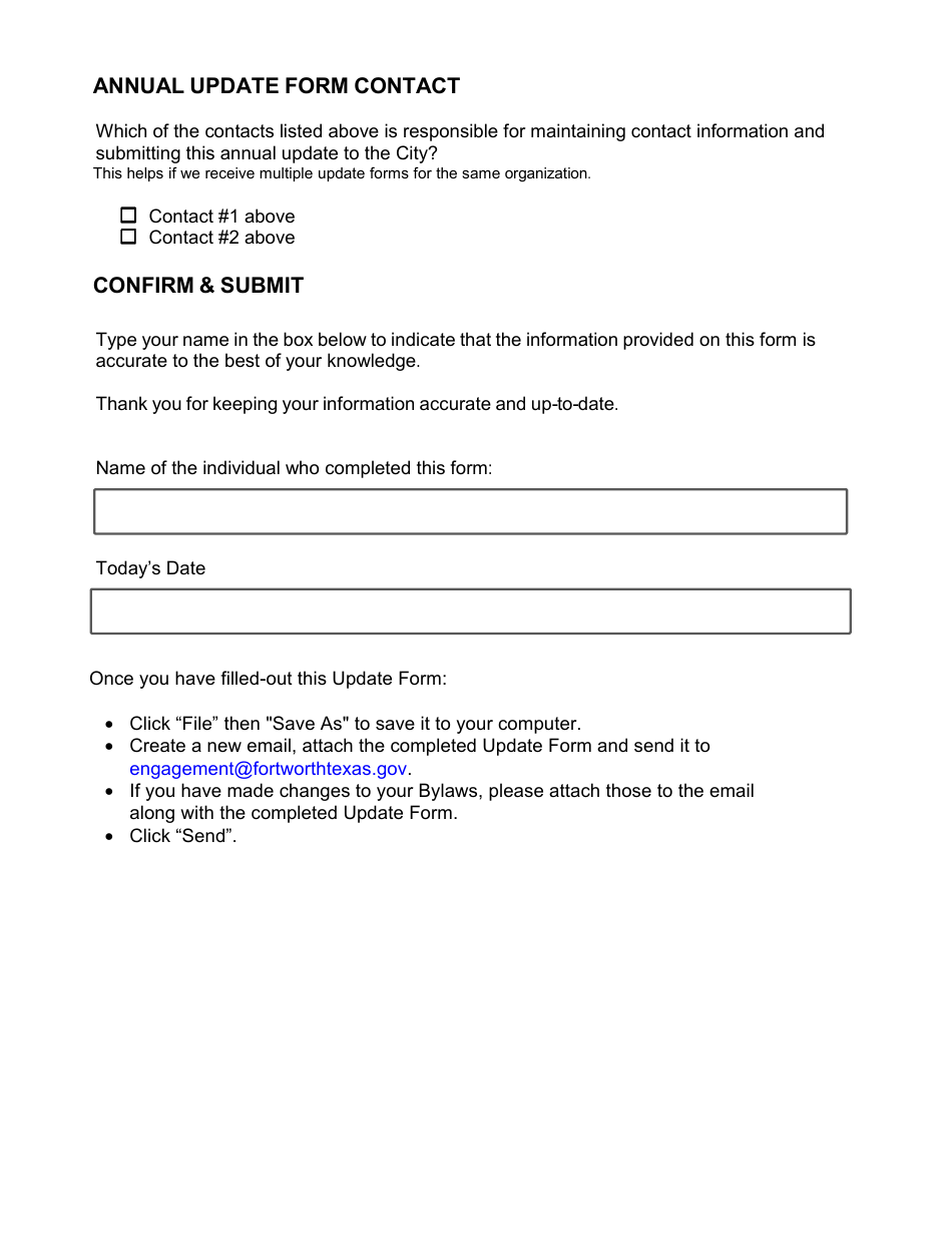 Update Form - Voluntary Neighborhood Organization - City of Fort Worth, Texas, Page 5