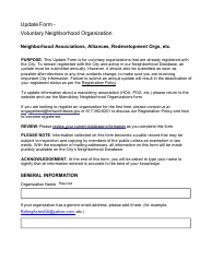 Document preview: Update Form - Voluntary Neighborhood Organization - City of Fort Worth, Texas