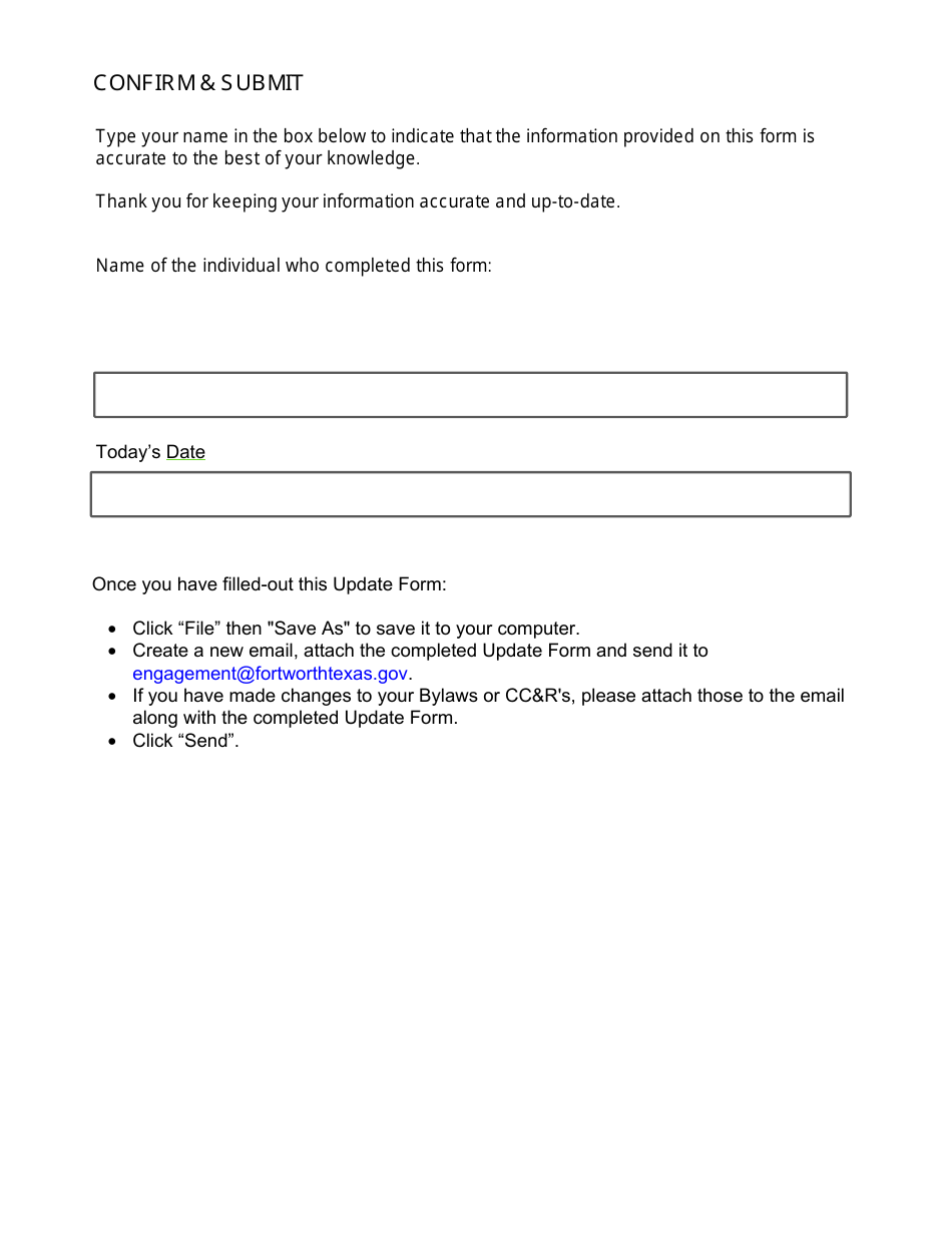 Update Form - Mandatory Neighborhood Organization - City of Fort Worth, Texas, Page 6