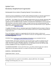 Document preview: Update Form - Mandatory Neighborhood Organization - City of Fort Worth, Texas