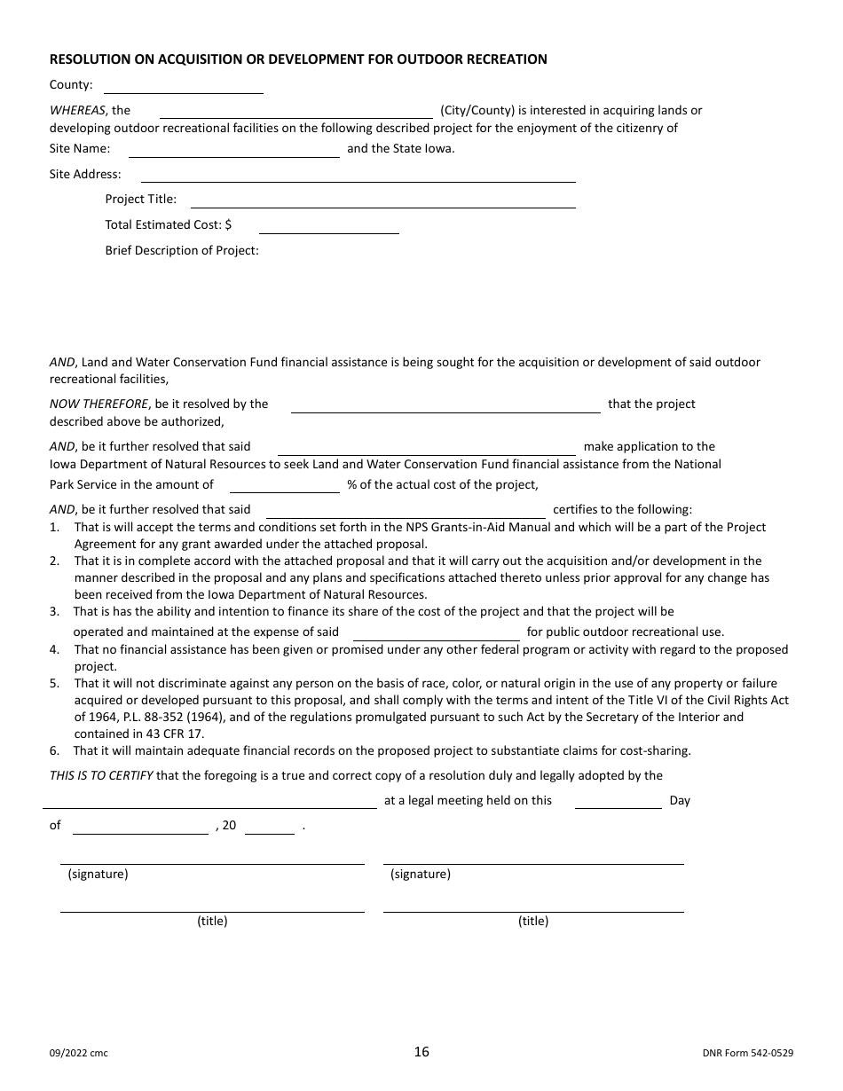 DNR Form 542-0529 Outdoor Recreation Legacy Partnership (Orlp) Program Application - Iowa, Page 16