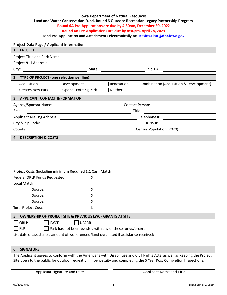DNR Form 542-0529 Outdoor Recreation Legacy Partnership (Orlp) Program Application - Iowa, Page 2
