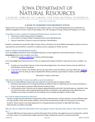 DNR Form 542-0160 Change of Residency Request Form in Order to Acquire Resident Licenses and Privileges - Iowa