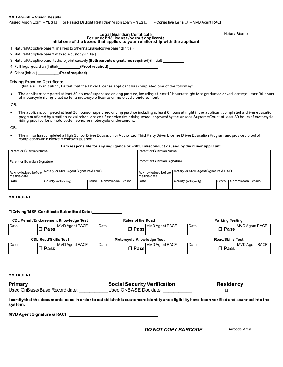 Form 40-5122 Travel License / Identification Application - Arizona, Page 2