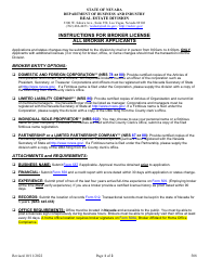 Document preview: Form 508 Instructions for Broker License/All Broker Applicants - Nevada
