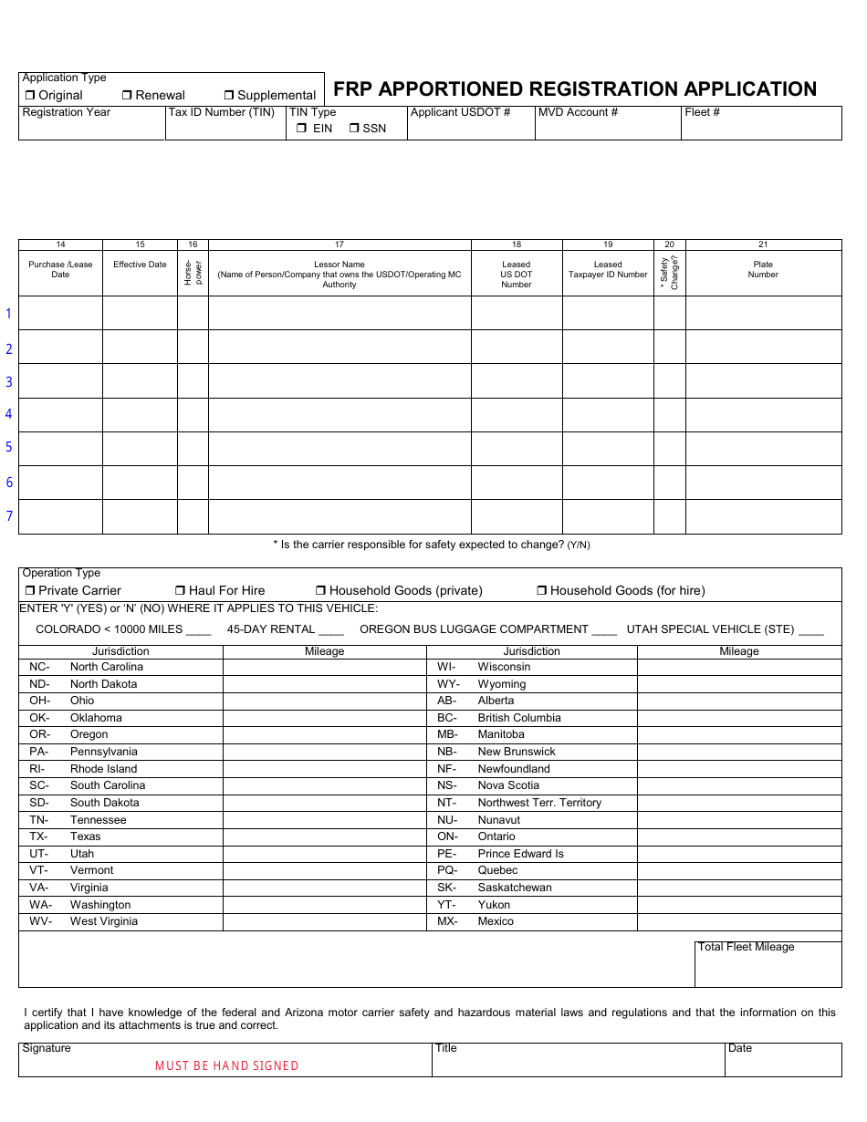 Form 70-0502 Frp Apportioned Registration Application - Arizona, Page 3