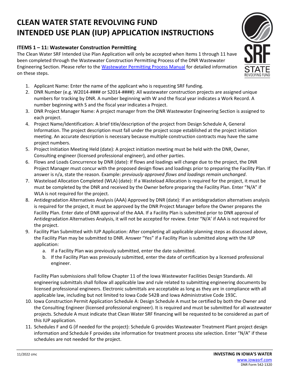 DNR Form 542-1320 Clean Water State Revolving Fund Intended Use Plan (Iup) Application - Iowa, Page 2