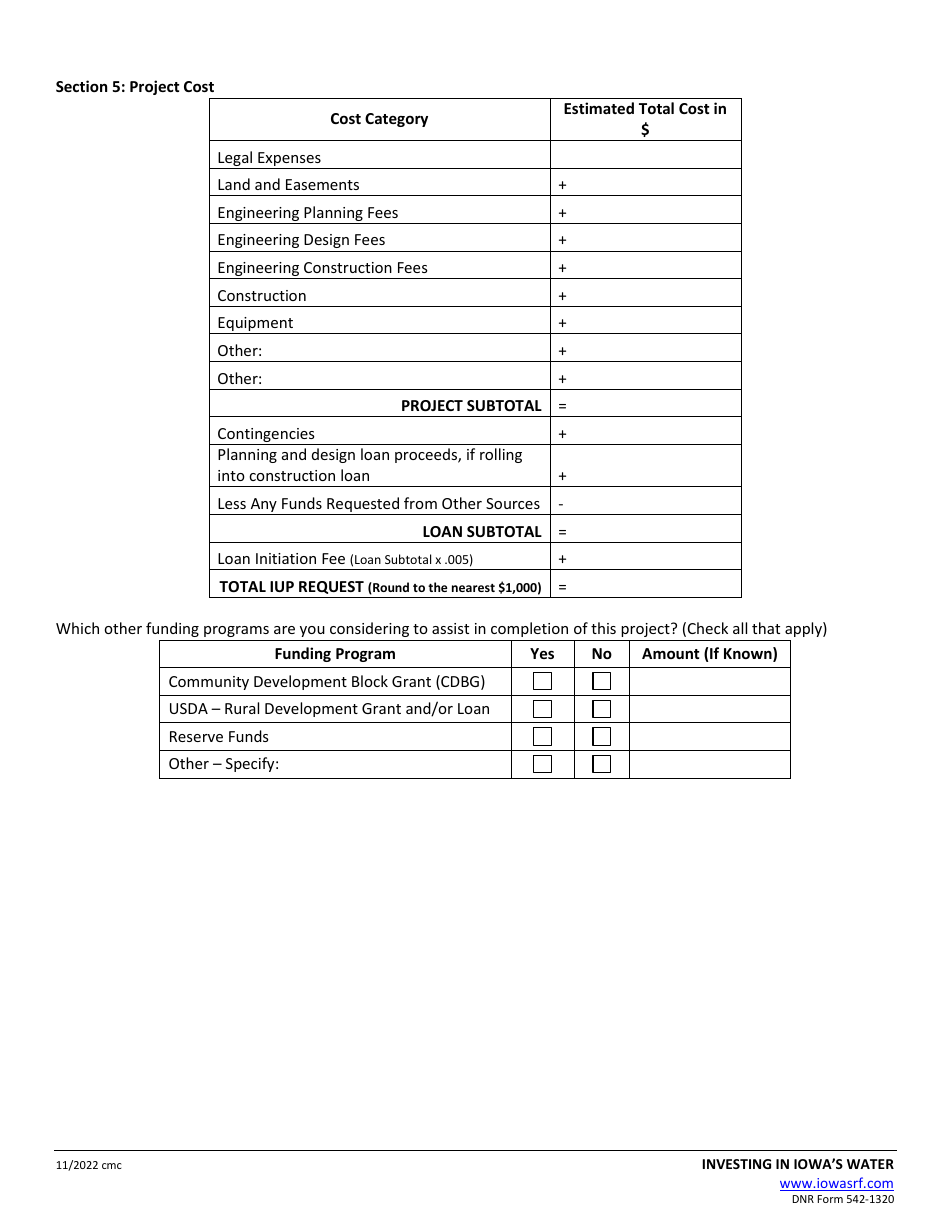 DNR Form 542-1320 Clean Water State Revolving Fund Intended Use Plan (Iup) Application - Iowa, Page 6