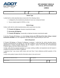 Document preview: Form 96-0572 Off-Highway Vehicle Decal Application - Arizona