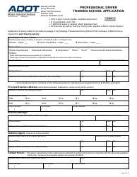 Form 96-0315 Professional Driver Training School Application - Arizona