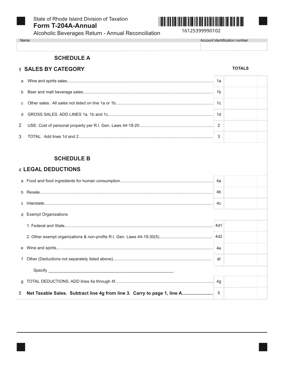 Form T-204A-ANNUAL Alcoholic Beverages Return - Annual Reconciliation - Rhode Island, Page 2