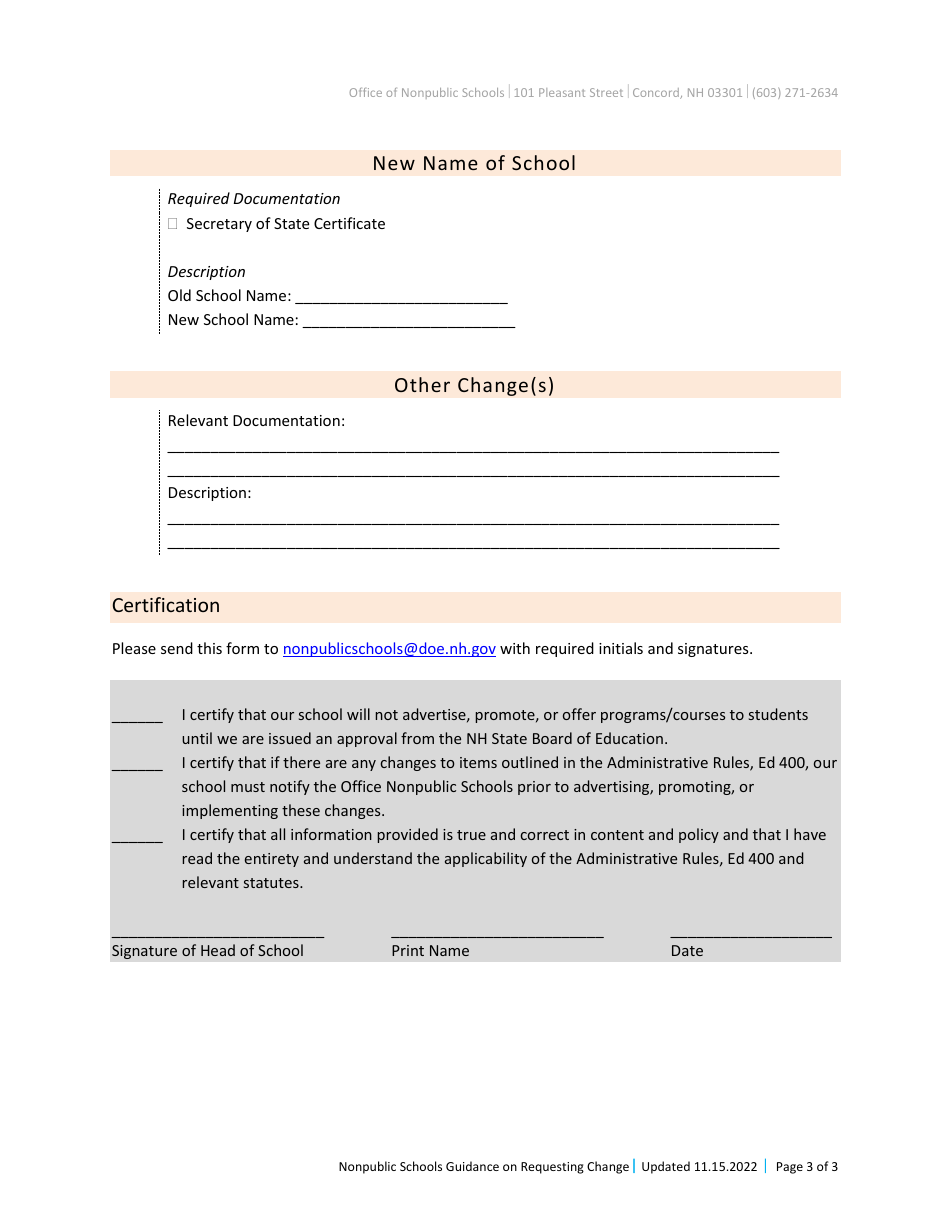 Nonpublic School Request of Change - New Hampshire, Page 3