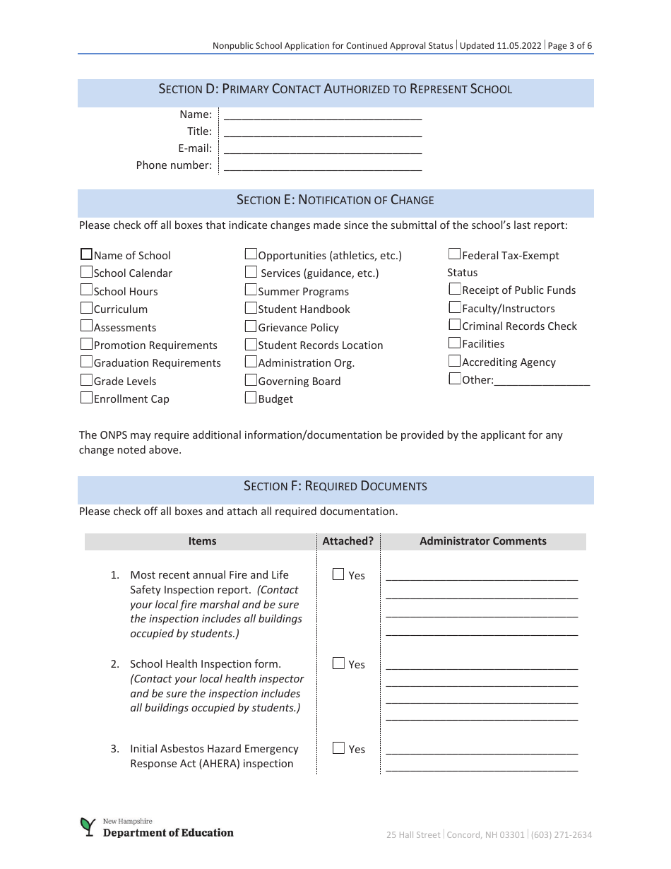 Nonpublic School Application for Continued Approval Status - New Hampshire, Page 3