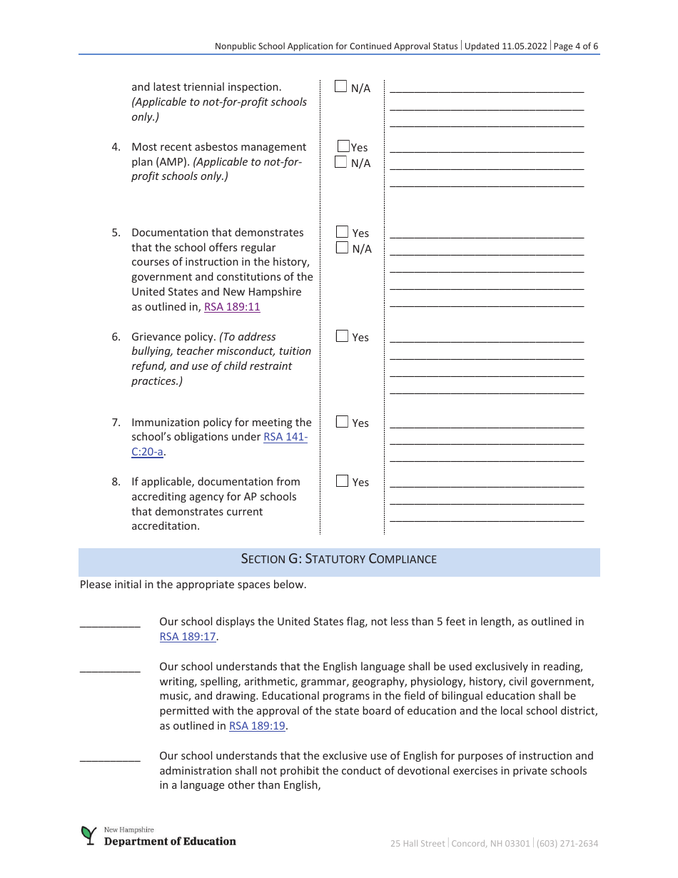 Nonpublic School Application for Continued Approval Status - New Hampshire, Page 4