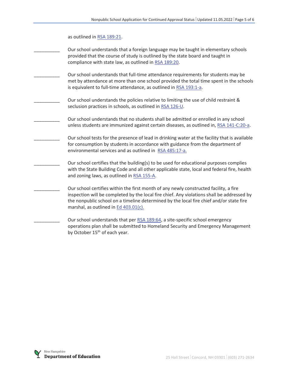 Nonpublic School Application for Continued Approval Status - New Hampshire, Page 5