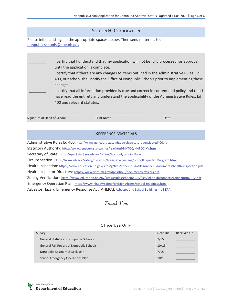 Nonpublic School Application for Continued Approval Status - New Hampshire, Page 6