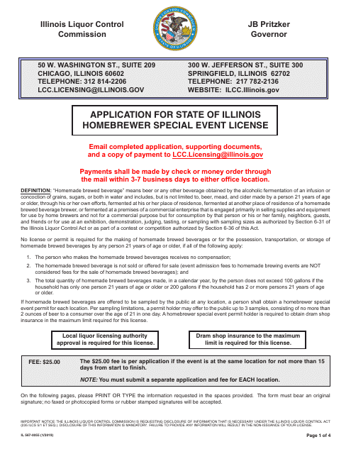 Form IL567-0055 Application for State of Illinois Homebrewer Special Event License - Illinois