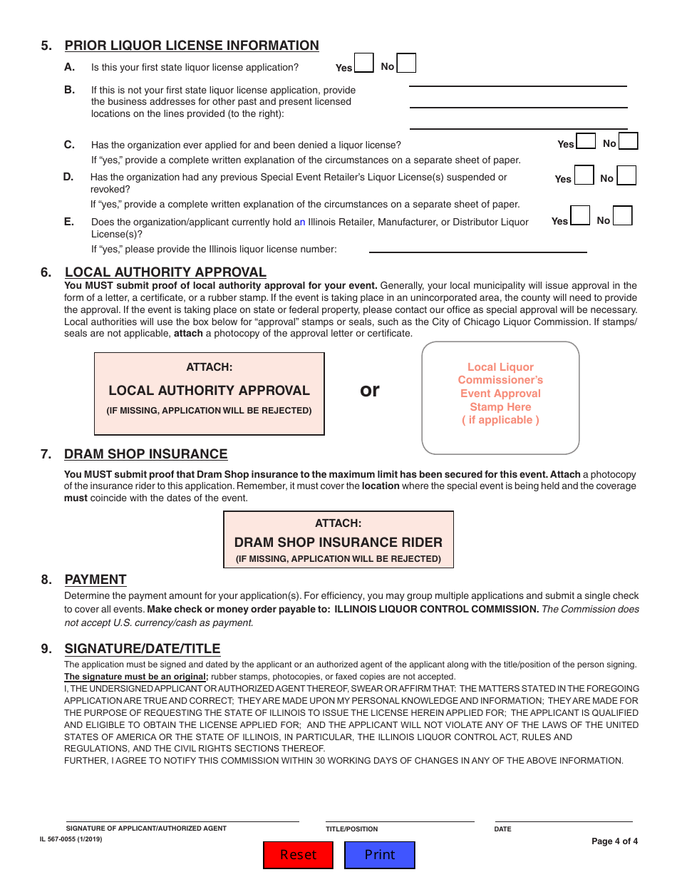 Form IL567-0055 Application for State of Illinois Homebrewer Special Event License - Illinois, Page 4