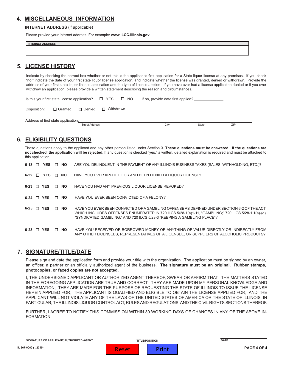 Form IL567-0060 Application for State of Illinois Brokers Liquor License - Illinois, Page 4