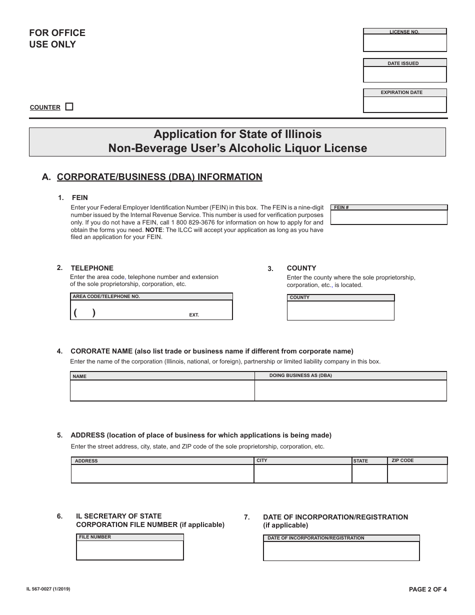 Form IL567-0027 Application for State of Illinois Non-beverage Users Alcoholic Liquor License - Illinois, Page 2