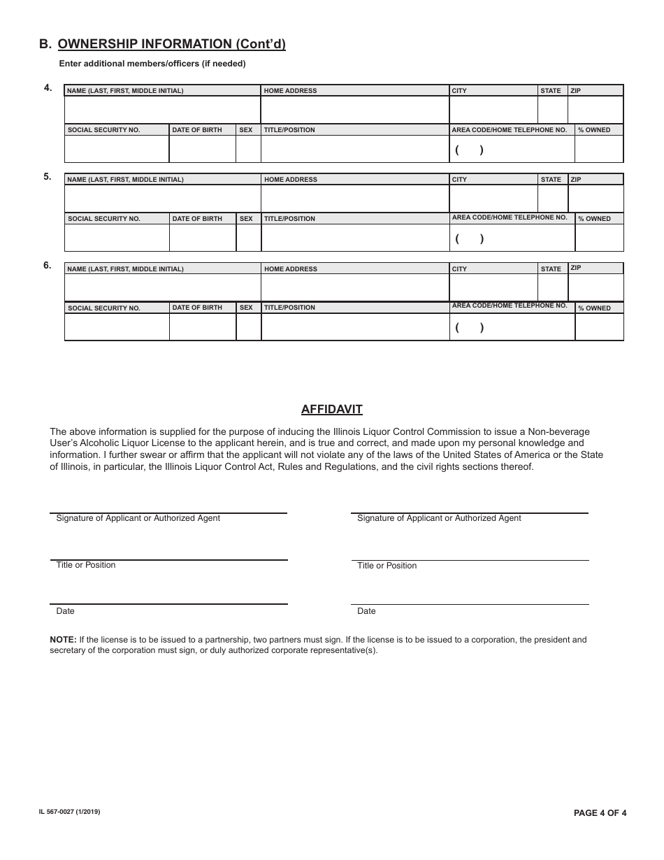 Form IL567-0027 Application for State of Illinois Non-beverage Users Alcoholic Liquor License - Illinois, Page 4
