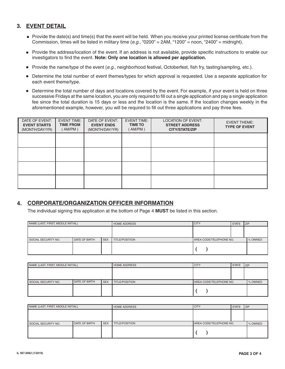 Form IL567-0062 Application for State of Illinois Craft Distiller Tasting Permit License - Illinois, Page 3