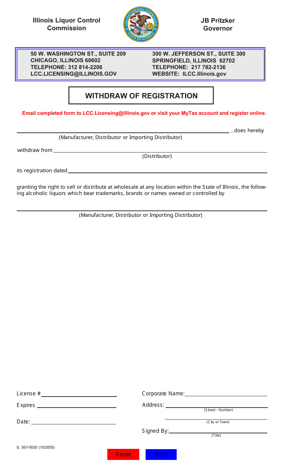 Form IL567-0030 Withdraw of Registration - Illinois, Page 1