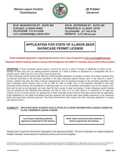 Form IL567-0090 Application for State of Illinois Beer Showcase Permit License - Illinois